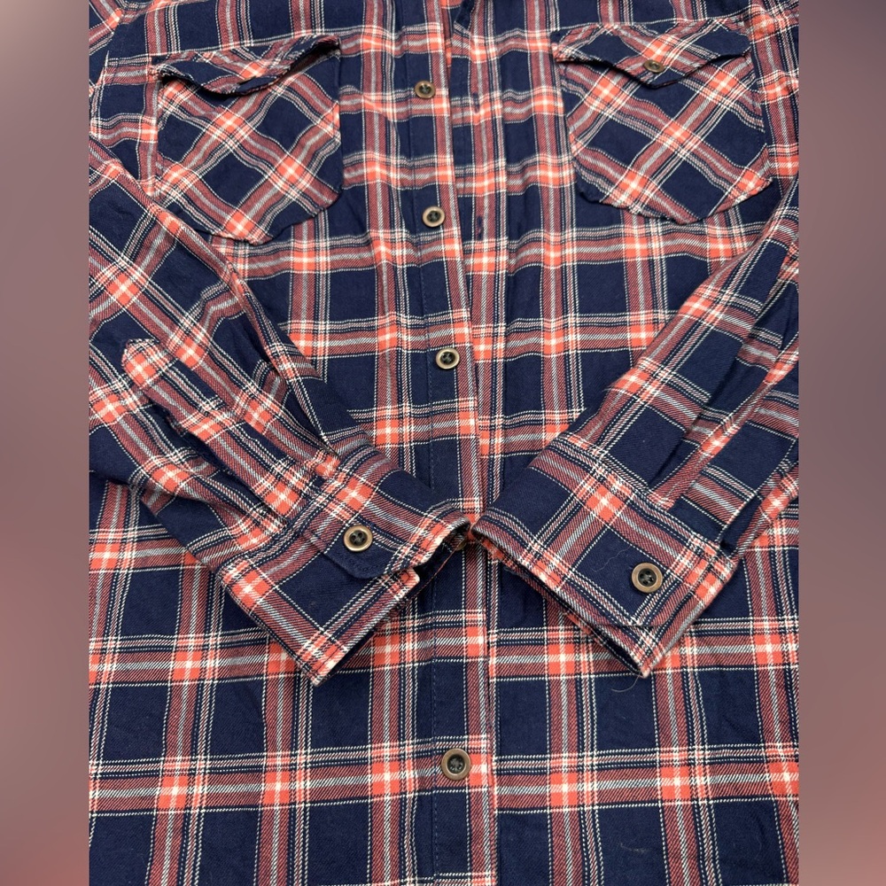Wrangler Red and Navy Plaid Long sleeve Button Up Shirt - Picture 4 of 8